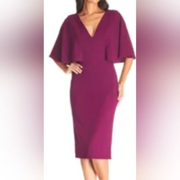 Dress The Population Louisa Flutter-Sleeve Dress NWT size small Magenta - Picture 1 of 5